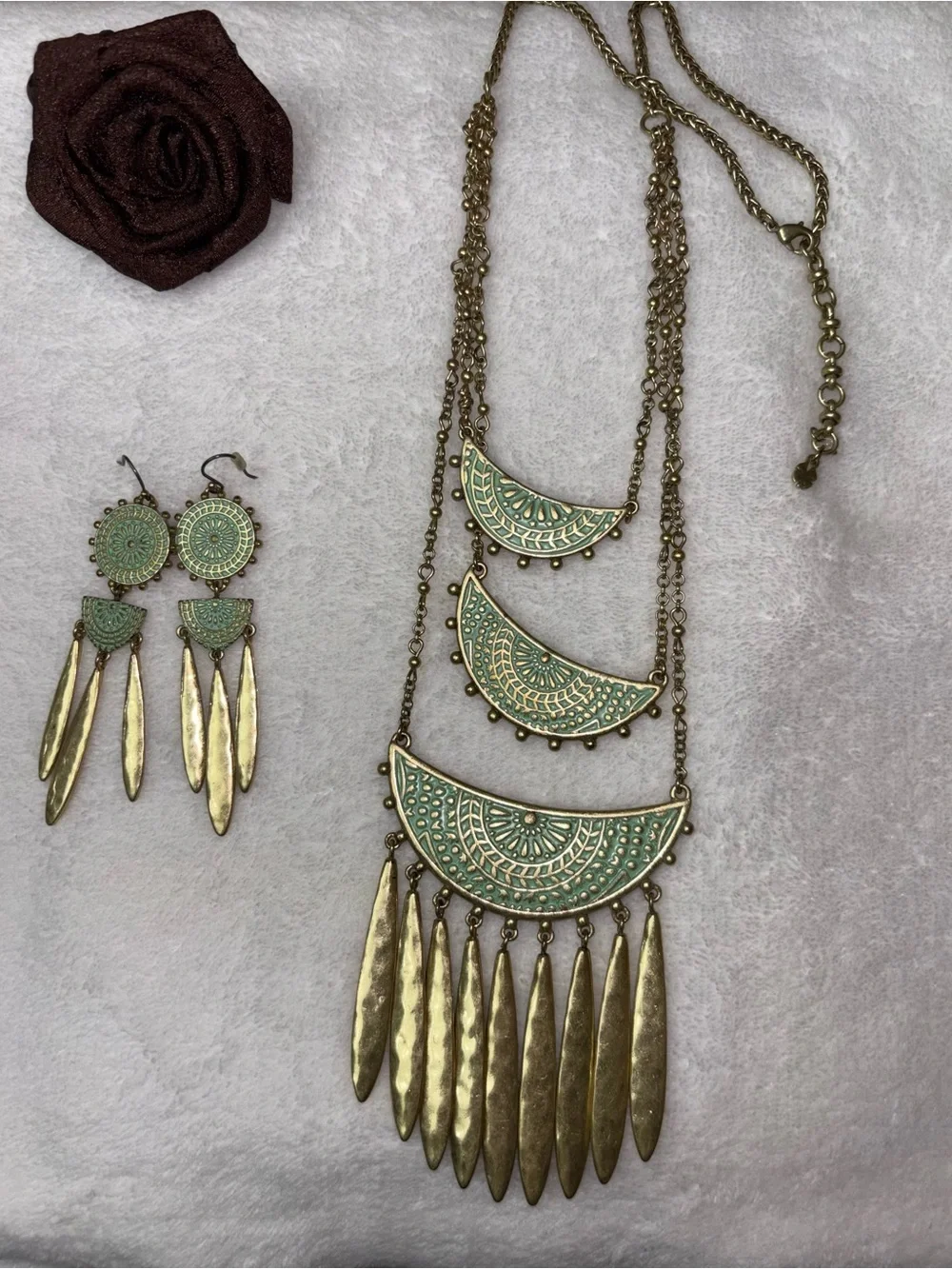 Lucky Brand Gold-Tone Necklace with Mint Enamel Crescent Pendants